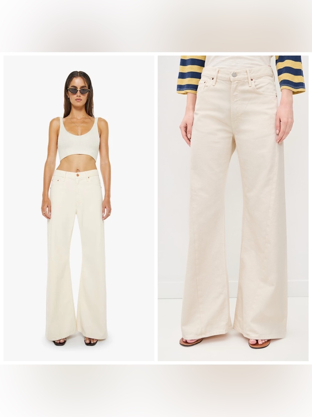 MOTHER SNACKS! The Lemon Twist Sneak In Natural Ivory Size 26 Loose Wide Leg